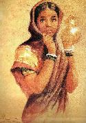Raja Ravi Varma The Milkmaid oil painting